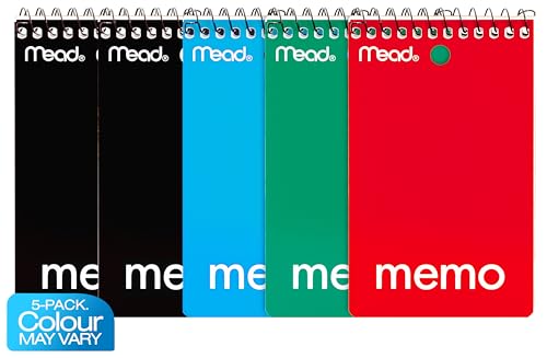 Mead Wirebound Memo Book, 3” x 5”, College Ruled, 120 Pages/60 Sheets, Assorted Colour Covers, Pack of 5, (45428) image 2