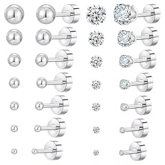 14 Pairs Silver Plated Cubic Zirconia/Ball Stud Earrings Set