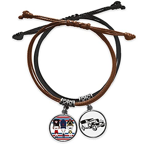 Bracelet cordon Royaume-Uni en cuir avec motif drapeau anglais et minibus coloré