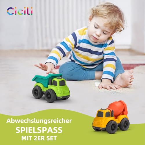 Cicili LKW Spielzeug ab 1 Jahr, nachhaltiger Bio-Kunststoff Kinder Set ab 2 Jahr Indoor Outdoor Sandspielzeug für Mädchen Jungen, Badewannenspielzeug Sandkasten (Grüner)