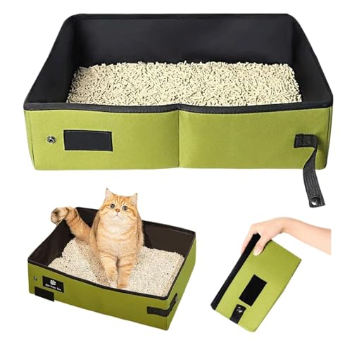 Lettiera Pieghevole per Gatti,Lettiera Pieghevole Portatile per Gatti,Impermeabile, Facile da Pulire Toilette per Gatti Portatile per Gattino,per Interni ed Esterni Grandi,45 * 35 * 12.5cm (verde)