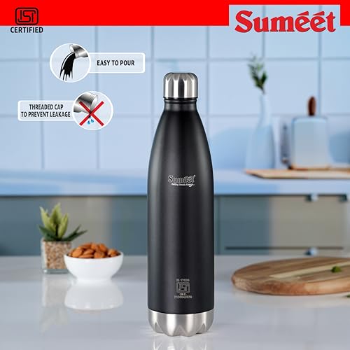 Image of Sumeet Thermo1000 ISI Certified Stainless Steel Hot & Cold Double Walled Leak Proof Vacuum Flask /Water Bottle for Office /School /College /Gym /Picnic /Home /Trekking- 1000ml, Black