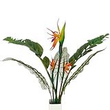 naninoa Künstliches Strelitzien-Arrangement 85cm, Tropischer Blumenstrauß, Kunstpflanzen Kunstblumen exotisch, Moderne Dekoration für Büro