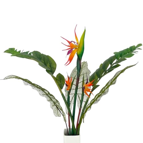 naninoa Künstliches Strelitzien-Arrangement 85cm, Tropischer Blumenstrauß, Kunstpflanzen Kunstblumen exotisch, Moderne Dekoration für Büro