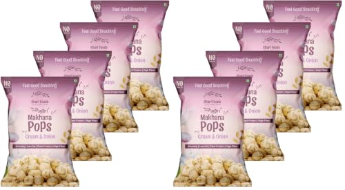 Image of Khari Foods Premium Flavoured Makhana 25g, Crunchy & Roasted Makhana Pops, Protein Source, Fibre Rich, No Palm Oil, Gluten Free (Cream & Onion Pack 4) (Pack of 2)
