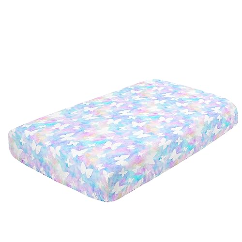 Image of 3-Piece Nursery Crib Bedding Set - White Butterfly Printed Comforter, Sheet & Skirt for Baby Boys and Girls