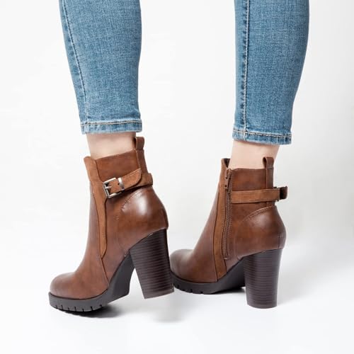 mysoft Women's Ankle Boots Chunky Stacked Heel Zipper Booties - Available in Wide Sizes - Image 6