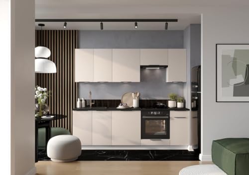 PEGANE Cuisine complète Sonia 8 éléments Couleur Beige - Longueur 180/240 cm