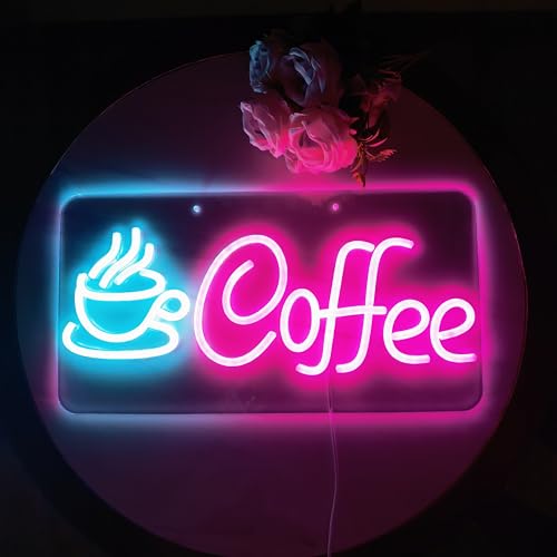 Image of Large Coffee Neon Sign Coffee Bar,LED Arylic Coffee Sign Coffee Shop Wall Decor,Dimmable Coffee Cup Neon Light Art Lights Beer Bar Club Windows Glass Party Coffee Station,5V USB Powered