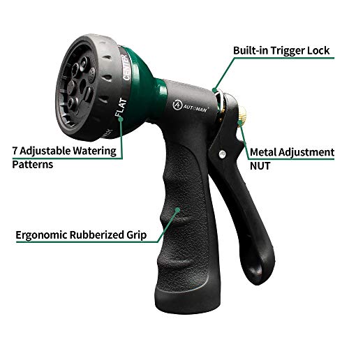 Image of AUTOMAN-Garden-Hose-Nozzle,Metal Water Spray Nozzle with Heavy Duty 7 Adjustable Watering Patterns,Slip Resistant for Watering Plants,Lawn& Garden,Washing Cars,Cleaning,Showering Pets & Outdoor Fun.