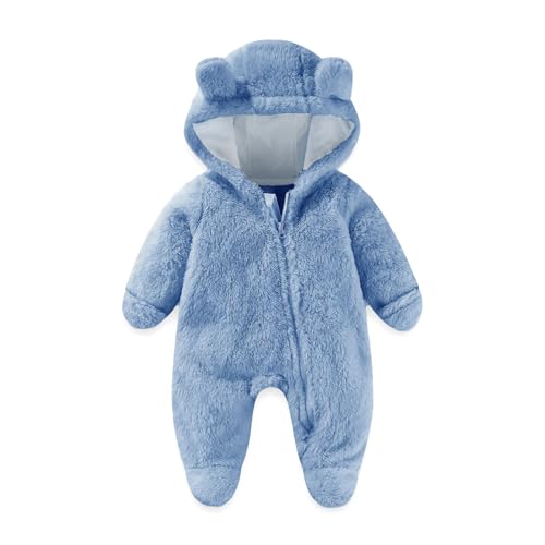 Image of UVIPC Newborn Baby Bear Fleece Outfit Footie Jumpsuit Winter Romper Snowsuit outfit Bear Suit Warm Hooded Outfits