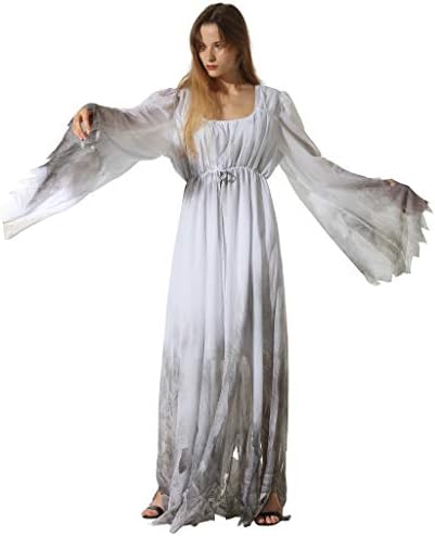 EraSpooky Women Gossamer Ghost Costume Gothic Victorian White Fancy Dress