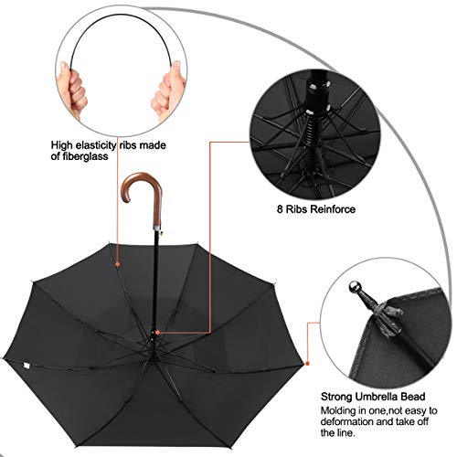 G4Free 52/62Inch Wooden J Handle Golf Umbrella Windproof Classic Stick Wedding Cane Umbrellas thumb #4