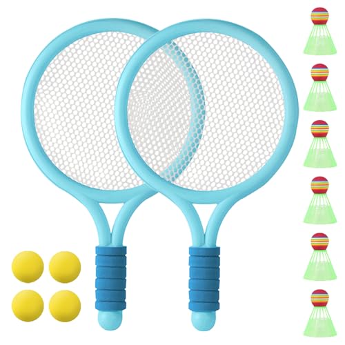 Zyluniy Raquetas de Tenis para NiñOs, Set de BáDminton para NiñOs con 4 Pelotas Suaves de Entrenamiento y 6 Volantes, Raquetas Badminton Niños, Tenis Suave para Deporte Exterior e Interior
