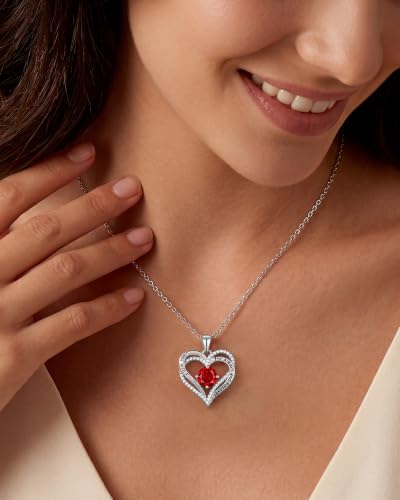 Image of CDE S925 Birthstone Heart Pendant Necklaces Jewelry Gifts for Wife