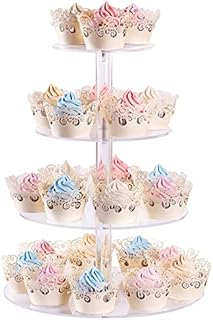 Cupcake Stand, 4-Tier Round Acrylic Cupcake Display Stand Dessert Tower Pastry Stand for Wedding Birthday Theme Party - 38.8 cm (Transparent)