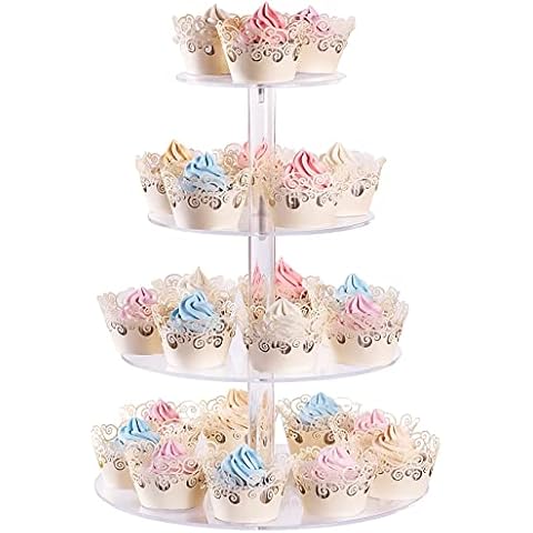 Cupcake Stand, 4-Tier Round Acrylic Cupcake Display Stand Dessert Tower Pastry Stand for Wedding Birthday Theme Party - 38.8 cm (Transparent) Cover