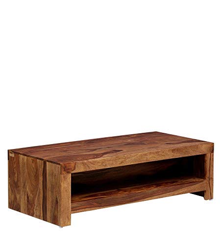Image of Sheesham Wood Centre Coffee Table with Open Bottom Shelf for Living Room Home | Solid Wood Outdoor Teapoy Tea Table Storage for Garden and Hotels | Teak Finish | 40x22x14 Inch