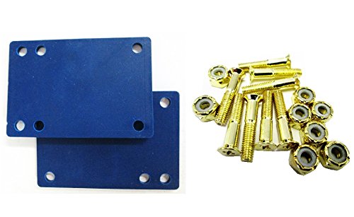 2pcs of 1/8 Skateboard Riser Pads Blue+1" Hardware Screws 8 pcs of GOLD
