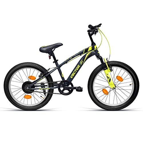 Vector 91 Rover 20T Single Speed 10.7, Steel Hybrid Bike ( Grey And Green , For 7 To 9 Years , Brake: V Brake )