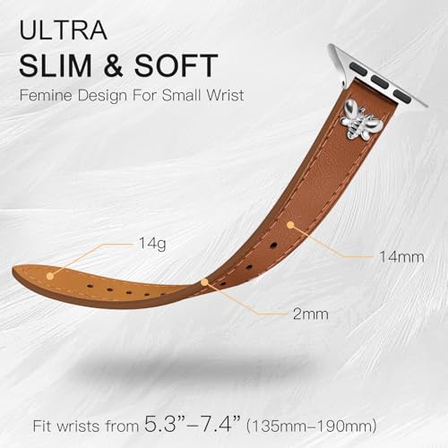 Image of JR.DM Slim Leather Bands Compatible with Apple Watch Band 38mm 40mm 41mm 42mm 44mm 45mm 46mm 49mm, Genuine Leather Band with Charms, Feminine Design for Iwatch Ultra SE Series 11 10 9 8 7 6 5 4 3 2 1