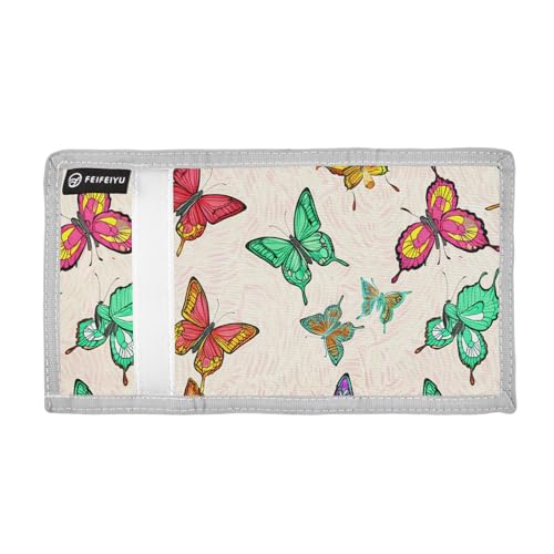 Butterflies Colorful Beige Kids Wallet for Boys Girls Trifold Outdoor Sport Wallets for Youth Teen Child Wallet with Zippered Coin Pockets Card Holders Front Pocket Wallets with Magic Sticker2