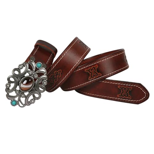 Adjustable Mens Cowboy Country Belt for Pants Jeans, Turquoise Carved Pattern Western Belts Genuine Leather Belts for Women2