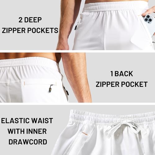 Image of MIER Men's Quick Dry Running Shorts with Zipper Pocket Elastic Waist Athletic Workout Exercise Shorts