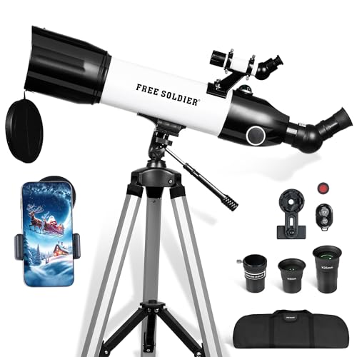 Image of FREE SOLDIER Telescope 80mm Aperture 500mm Refractor Telescope for Adults High Powered - Professional Astronomical Refracting Telescope for Beginners White
