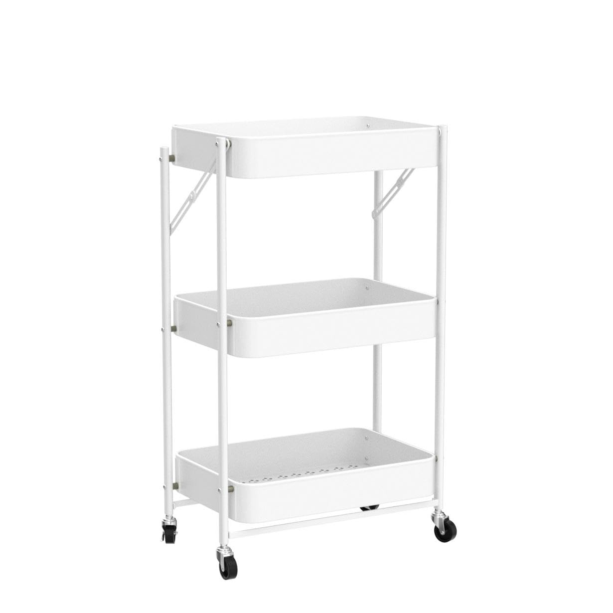 Todeco Desserte à roulettes Pliante, Chariot Mobile à 3 Niveaux, Chariot de Cuisine, Pas d'assemblage, 46 x 29 x 78 cm, pour Cuisine, Bureau, Salle de Bain, Vestiaire (Blanc)