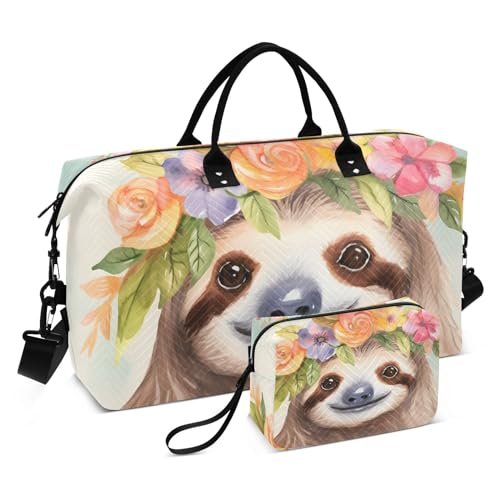 Large Travel Duffel Bag, Happy Sloth Garland Sport Tote Gym Bag, Shoulder Weekender Overnight Bags for Women Men, Carry On Luggage with Toiletry Bag
