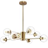 Bagood 8-Light Globe Sputnik Chandelier Modern Gold Sputnik Chandelier Mid Century Globe Pendant Light Brushed Brass Finished with Clear Glass Lampshade Chandeliers for Kitchen Bedroom
