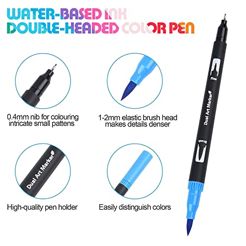 Jnyan Filzstifte Dual Brush Pinselmarker, 36 Farben Feine Spitze & Pinselspitze für Erwachsene und Kinder–Zum Ausmalen, Zeichnen, DIY-Projekte, Journaling, Scrapbooking und Schulbedarf
