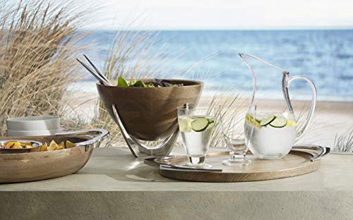Nambe Pulse Salad Bowl W/Servers | Large 13 Inch Salad Bowl With Serving Utensils | 3 Piece Decorative Wooden Salad Bowl Set | Made Of Stainless Steel And Acacia Wood | Bowl Is Dishwasher Safe #TOP2