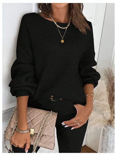 MakeMeChic Women's Bow Sweater Tie Back Long Sleeve Crew Neck Knitted Sweater Pullover Tops3