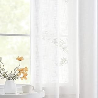 Treatmentex Linen White Semi Sheer Curtains for Living Room 72inch Long Light Filtering Linen Textured Look Window Curtain Panels for Bedroom Sunroom 52" w x 2 pcs Grommet Top
