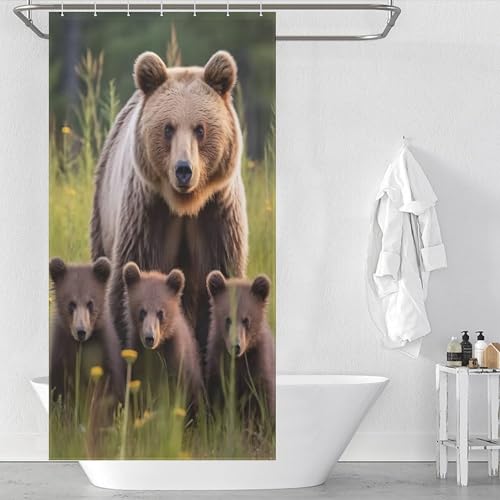Rideau de douche ours en polyester lavable 92x183cm imperméable avec crochets - 2