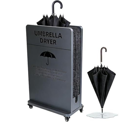 GHHVFEC Double-Layered Umbrella Stand with Removable Water Tray, Drip Catcher for Floor Protection, Wheeled Garage Dryer Rack for Wet Umbrellas
