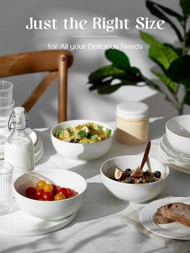 Image of DOWAN 39 OZ Soup Bowls Set of 4 - Large Cereal Bowls, White Ceramic Big and Deep Ramen Bowls for Noodle, Pasta, Salad, Mixed Fruit - Dishwasher & Microwave Safe