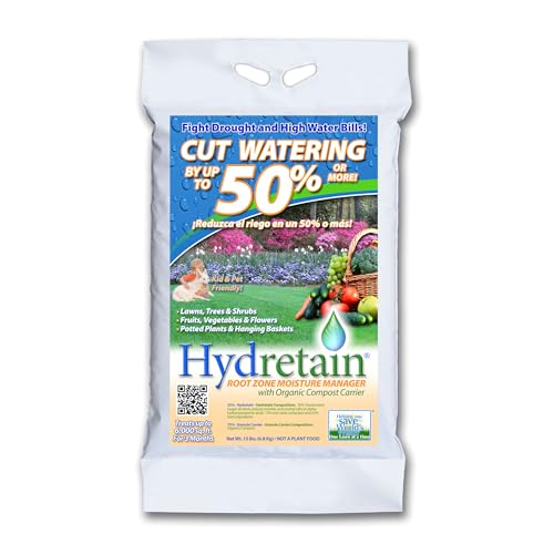 Hydretain Root Zone Moisture Manager - Drought Protection and Moisture Control for Lawns Gardens Containers - Reduces Watering Delays Wilt - Covers up to 6 000 Sq Ft (15 lbs Granule)