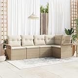 Owoxanthellate Gartenlounge 242 x 132 cm Beige Poly-Rattan Sofa Set mit höhenverstellbarem Glastisch UV-beständig modular für Terrasse Balkon und Wintergarten