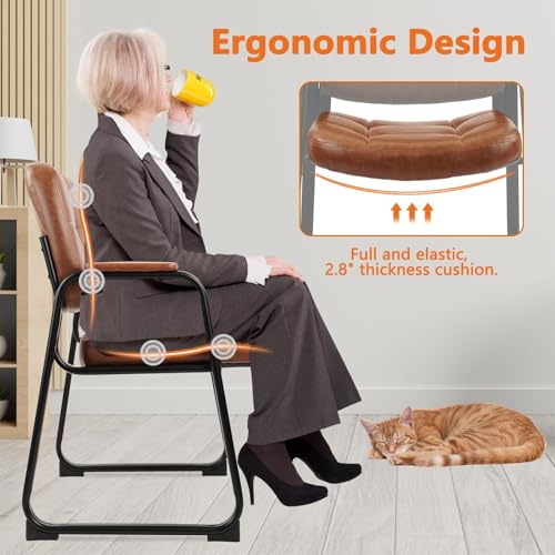 Image of CLATINA Big & Tall Waiting Room Guest Chair Comfortable Reception Chairs with Bonded Leather Padded Arm Rest and Sled Base for Office Reception Lobby and Conference Desk, Brown(6 Pack)