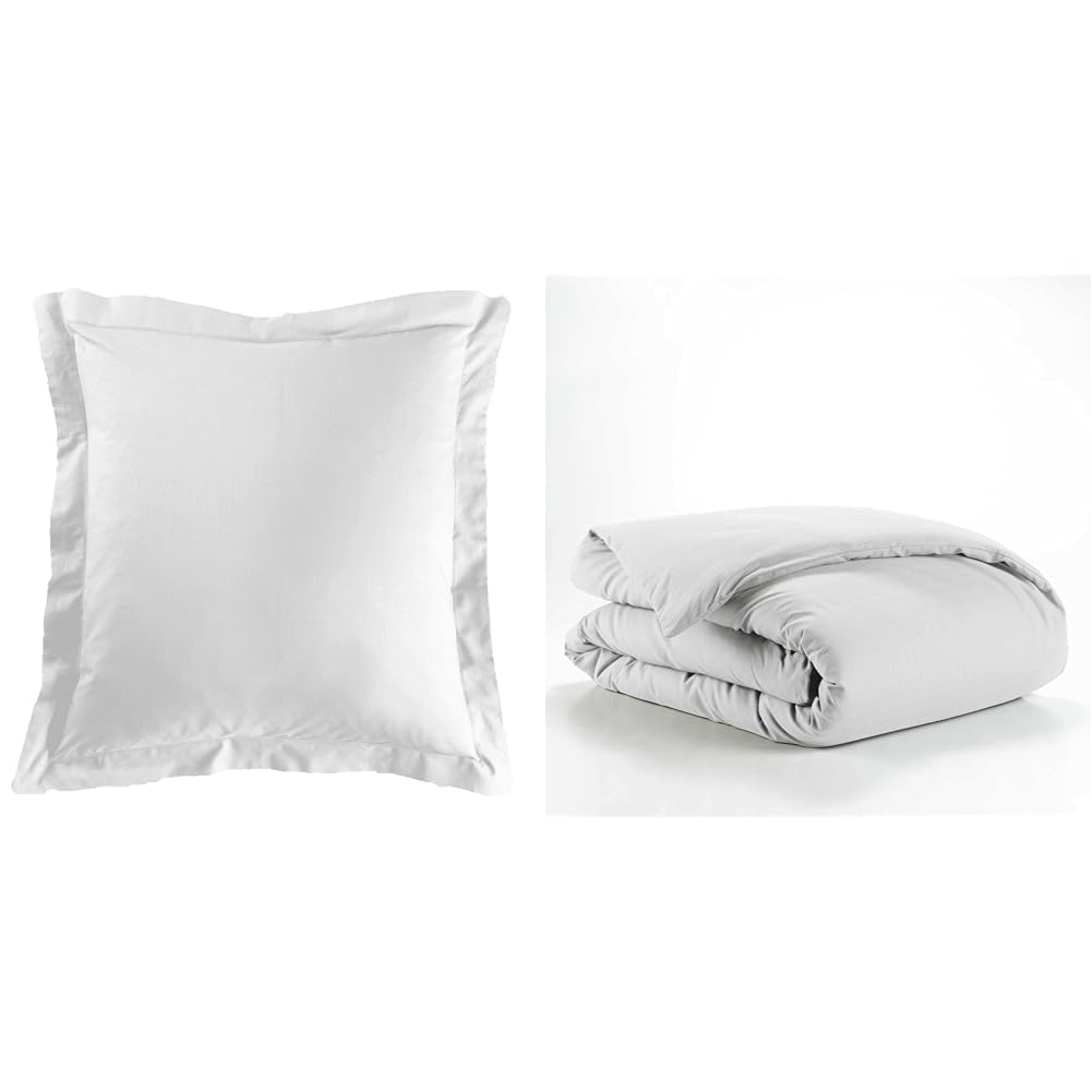 Taie d'oreiller 63 x 63 cm et housse de couette lina blanc en pur coton de qualité supérieure