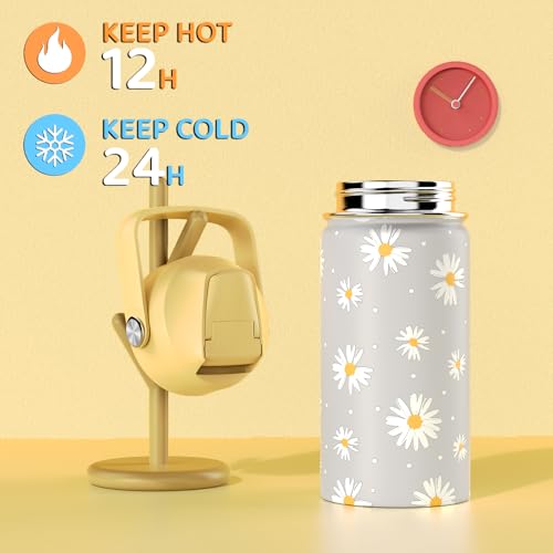 Backpack for Girls with 14oz Insulated Water Bottle, Girls Laptop Backpack for Teen Women, Termos Kids Water Bottle Stainless Steel, Lunch Bag & Pencil Pouch, Back To School Gift (Gray Daisy)4