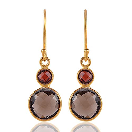 Granat, Rauchtopas Gold Vermeil 925 Silber Ohrhänger Muttertagsgeschenk