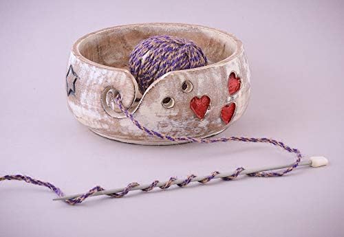 Wooden Yarn Bowl Holder Bowls for Knitting Crochet Yarn Winder Knitting Accessories and Supplies Large Size 7" X 3" (Design 6)