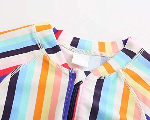 Image of Girls Long Sleeve Rash Guard One Piece Swimsuit Kids UPF 50+ Sun Protection Swimwear Rainbow Striped Bathing Suit 3-14 Years