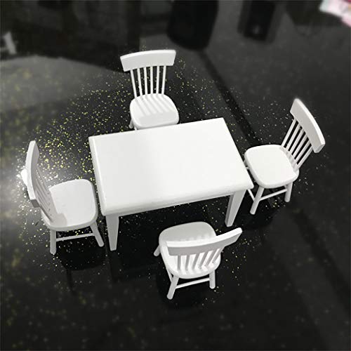 Sxfse Dollhouse Decoration Accessories, 1:12 Dollhouse Miniature Furniture Wooden White Dining Table Chair Model Set #TOP3