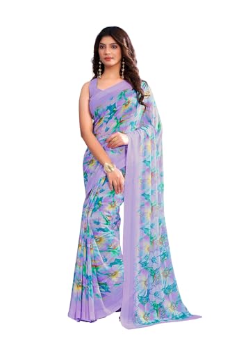 Image of Jaanvi fashion Women's Georgette Saree with Unstitched Blouse Piece
