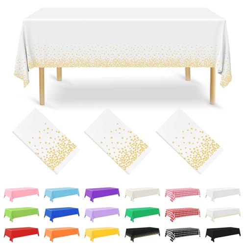 Nachlynn Lot de 3 nappes de table jetables 137 x 274 cm Or et Blanc Rectangulaires Nappe de table imperméable pour jardin Fêtes de mariage, fêtes de...
